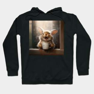 laughing rabbit with a cup of coffee Hoodie